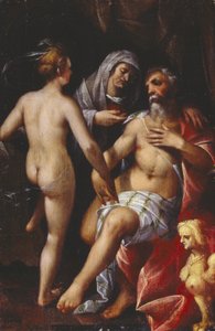 Sara presentando a Agar a Abraham de Bartholomaeus Spranger